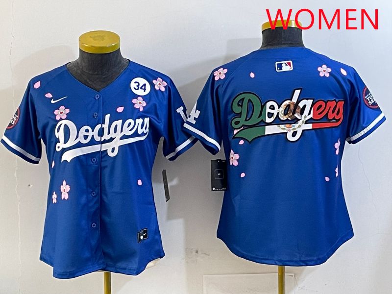 Women Los Angeles Dodgers Blank Blue Sakura Edition 2025 Nike MLB Jersey style 10